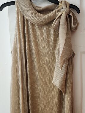 SLNY Metallic Gold Ribbed Mock Neck Top